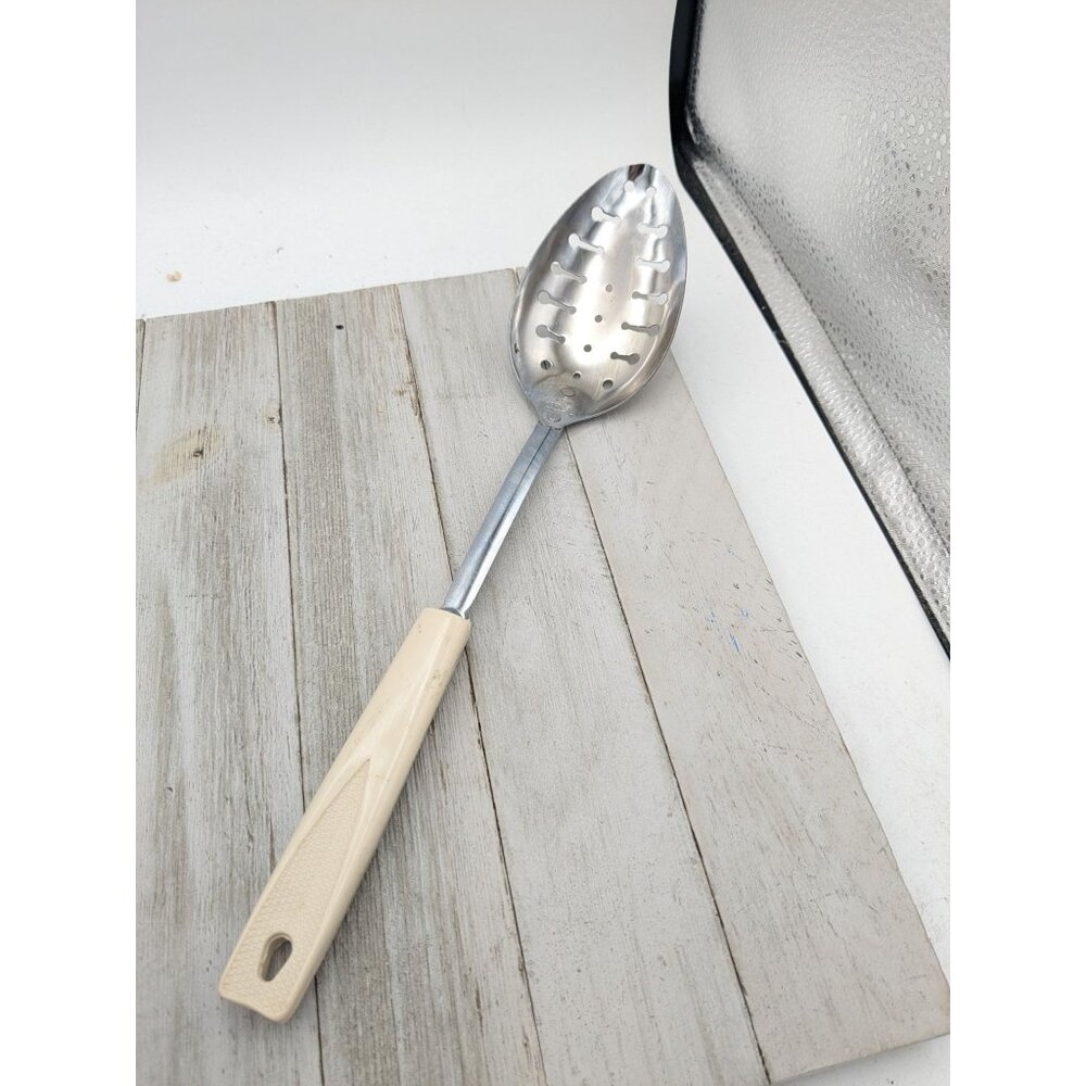 Vintage Ekco Slotted Serving Spoon Almond Handle 12"
